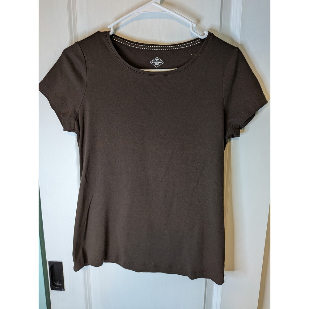 St Johns Bay Womens Essential Tee Brown 100% Cotton Short Sleeve Shirt Small